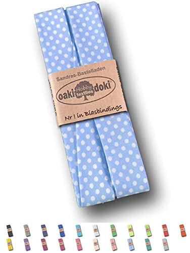 Sandras-Bastelladen Schrägband/Einfassband Baumwolle gefalzt 3m x 20mm - Punkte Muster 1019-Jeansblau-Weiß