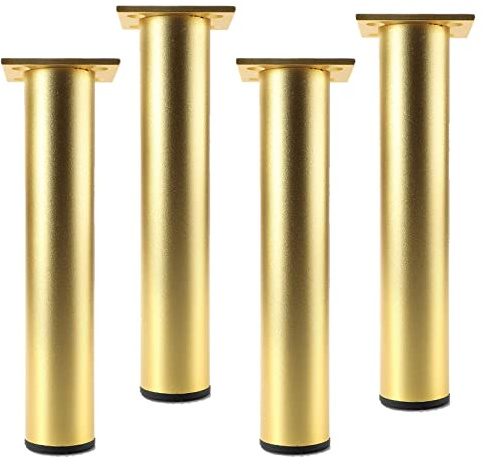 Metall Möbelfüße Möbelbeine 4 Stück,Rund Sofafuss,Aluminiumlegierung Ersatz Bettfüße,Höhenverstellbar Kühlschrankfüße Tischbeine Schrankfüße,mit Schrauben,Rutschfeste Fußpolster (30cm/11.8in,Gold)