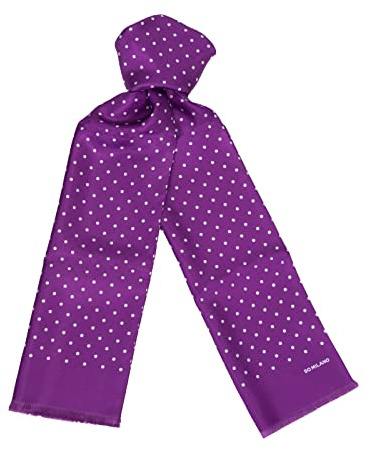 So Milano Seidenschal – 100% Seide – Made in Italy – hochwertiger Herrenschal mit Fransenabschluss | 180 cm | Polka Dots (gepunktet) (Lila-Weiß)