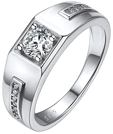 Silvora Anillo Circonita Compromiso Plata para Novio Esposo, Anillo Midi Solitario Amistad