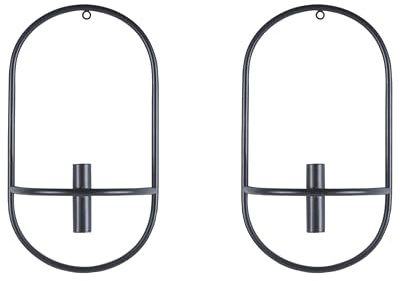 Wandkerzenhalter 2er Set Metall schwarz oval Modern Industrie Wanddeko Caviana