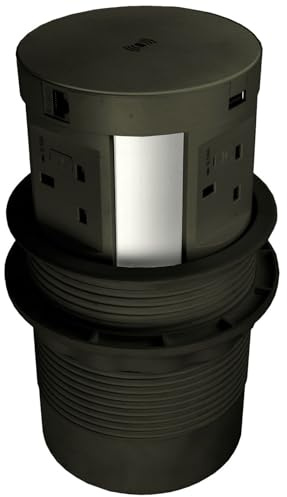 kenable Desk Power Grommet 4 Fused UK Sockets 2x USB Fast Charge HDMI Ethernet Qi Wireless Charger Pop Up Desktop Power Strip 2m Cable Black