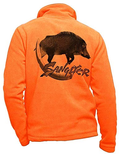 Personalisierte Jagdjacke aus orangefarbenem Fleece mit Wildschwein und Jagd - Jagdbekleidung in Größe M