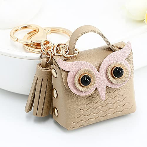 Duories Schlüsselanhänger Geschenk Taschenanhänger aus PU-Leder Mini Case Box Bag Accessories Zubehör Niedlich Tier Eule Schlüsselanhänger für Damen Mädchen Fräuen,12.5cm Braun