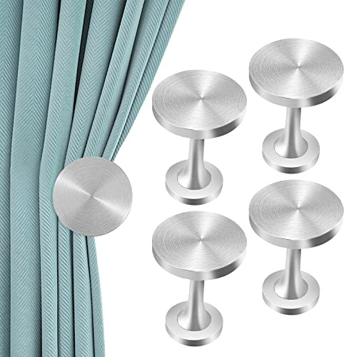 4 Stück Vorhanghalterungen, silberfarbene Vorhang-Raffhalter-Haken, Metall, Wandmontage, moderne dekorative Raffhalter, Aufhänger, rundes Medaillon, Vorhänge, kleine Vorhanghalterungen, Paar