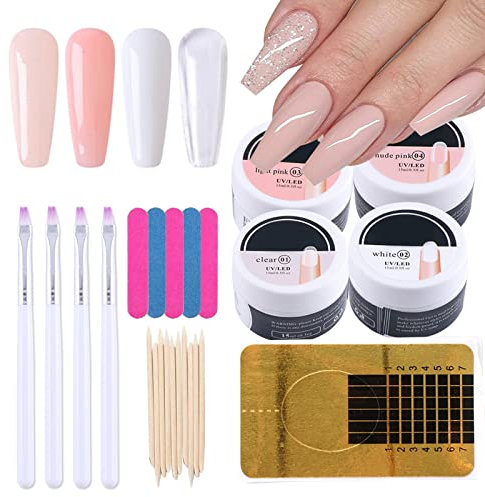 GZSYY Aufbaugel für Gelnägel Set Builder Gel für Nägel Fiberglas Nägel Starterset UV Aufbaugel Transparent Nudefarben Weiß Rose Gel Nägel Set