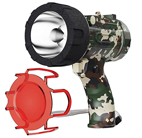 BUYSIGHT Rechargeable Spotlight,200000 lumensled Flashlight,IP67 Waterproof high Power Long Running searchlight Handheld Impact Resistant with Adjustable Stand and red Filter (Camouflage Green)