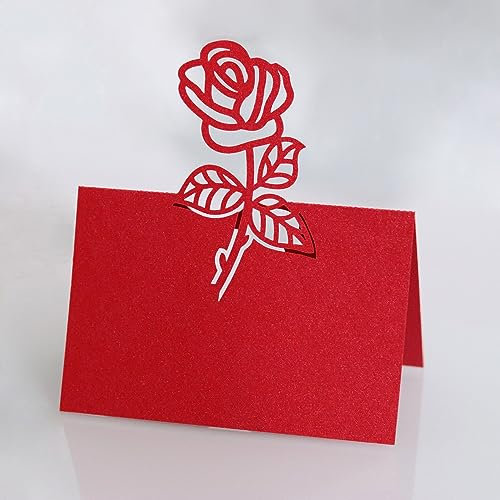 iKesoce 50 Pezzi Segnaposti di Rosa Cartellini Segnaposto da Tavolo Matrimonio Segnatavolo Carta per Comunione Battesimo Festa Compleanno, Rosso