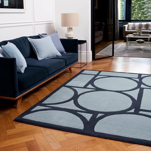 Lord of Rugs Metro Wool Rug for Living Room Lounge Bedroom Hand Tufted Modern Retro Blue Rug Large 160x230 cm (5'3x7'7)