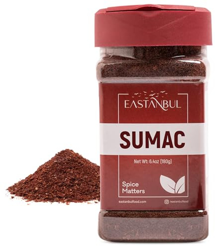 Eastanbul Sumac Spice, Ground Sumac, Tangy Citrus, Authentic, Vegan,180g | Sumac Seasoning for Mediterranean Dishes & Middle Eastern Dishes, Spicely Powder for Turkish Sumak Blend like Zaatar