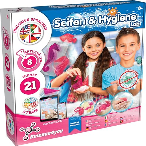 Science4you Seifen-Atelier Seife Selber Machen Set für Kinder - Macht Seifen und Glitzerseife mit Seifenform Stern, Chemiebaukasten mit Experimente, Kosmetik Kit für Jungen & Mädchen 7 8 9 10 Jahren