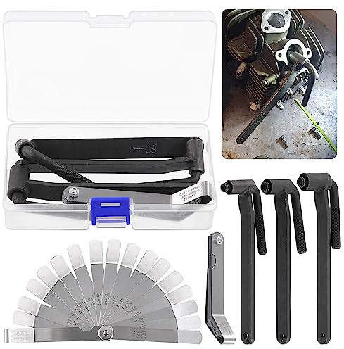 GLARKS 4Pcs Motorcycle Engine Valve Screw Adjusting Spanner Tool and Feeler Gauge Set, 3Pcs 8mm 9mm 10mm Engine Valve Screw Repair Wrench Motorcycle Scooter Valve Tool with a Offset Feeler Gauge
