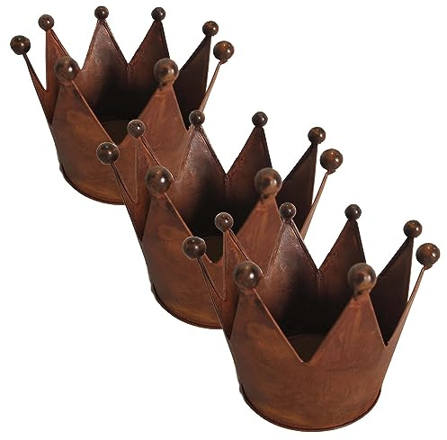 UNUS Garden Kronen Rost 3er Set Ø 15cm, Gartendeko Rostoptik | Edelrost Deko für Garten, Terrasse Balkon