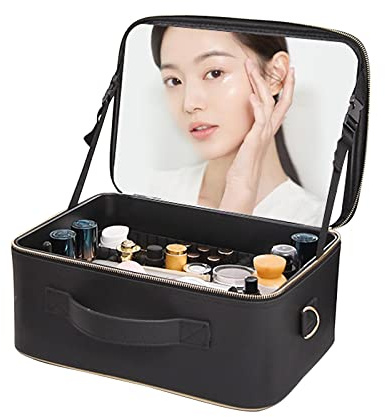 Valigetta Trucchi Beauty Case Porta Trucco Valigia Porta Trucchi Valigetta Per Trucco Vassoi Per Truccatore Custodia Cosmetica Con Specchio, Tessuto In Pelle PU, Per Cosmetico Attrezzo Organizzare ( C