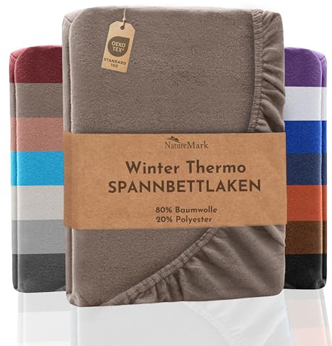 NatureMark Winter Thermo Fleece Spannbettlaken, Spannbetttuch in vielen Farben und Größen Winter Bettlaken, Spannbettlaken 200 x 220 cm - Sand beige