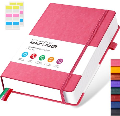 FOCUS DAY Notizbuch A5 Liniert, Tagebuch Leder, Hardcover 320 Seiten Dickes Journal Notizblock für Erwachsene Arbeit, Schreiben, Notizen, Lernen, Reisen, 14 x 21 cm, Rosa