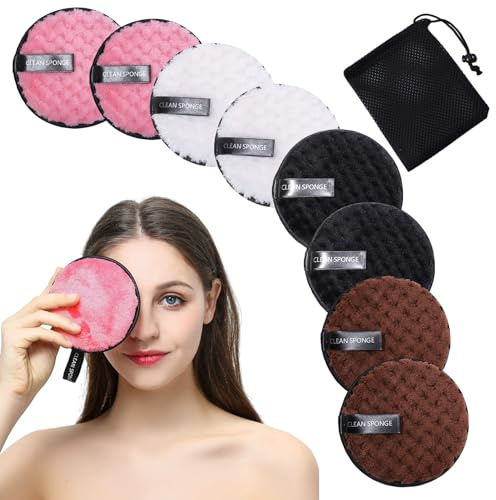 8 Pièces Tampons Démaquillants, coton demaquillant lavable Avec 1 Sac En Maille à Cordon, Écologique Et Réutilisable, Lingette Demaquillante pour Nettoyage du Visage(COLOR:Couleurs mixtes)