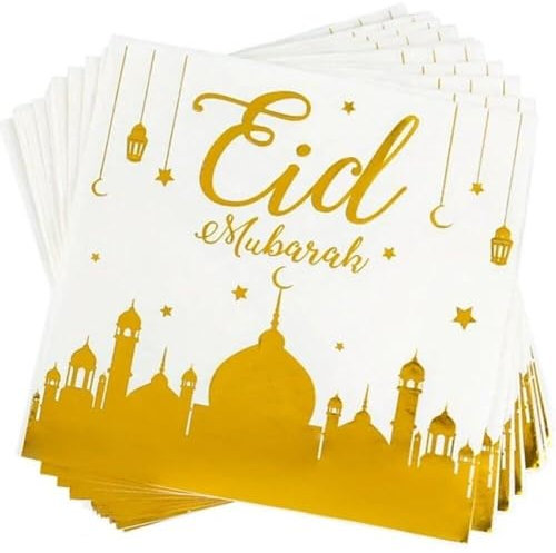 Eid Mubarak Napkins 32pcs Castle Ramadan Paper Rapkin -fitr Serviettes Napkins Islamic Mosque Dîner Sinkin for Party
