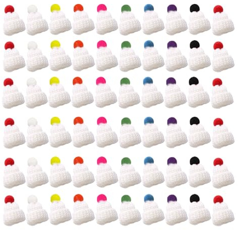 ONEBO 60 Stück Mini strickmützen,Wollgarn Mini Hut,Weihnachten Strick Mütze,für DIY Basteln Kunsthandwerk Weihnachtsschmuck Weihnachtsgeschenke(Weiß)
