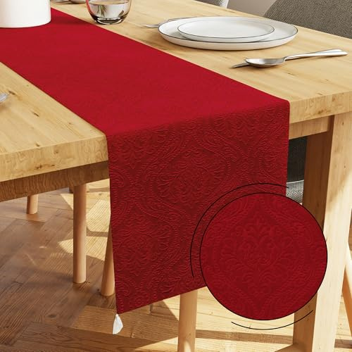 Encasa XO Camino de Mesa Terciopelo, Diseño Grabado 13x59 Rojo