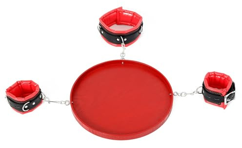 Tplkxurib Premium Fetisch Sklaven Fesseln Set mit mit Handschellen Halsband Tablett,Verstellbar Bondage Set Leder Bettbündelset Fesselset Erotik BDSM Fetisch Sexspielzeug für Paare Extrem,Rot