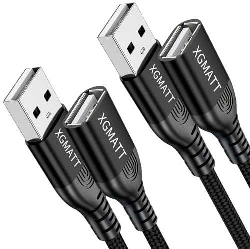 XGMATT USB Verlängerung Kabel 2M 2Stück USB 2.0 Verlängerungskabel,schwarz | A Stecker auf A Buchse mit eleganten Alluminiumsteckern,Nylon Stoffmantel für Kartenlesegerät,Tastatur,Drucker,Scanner,Kamera