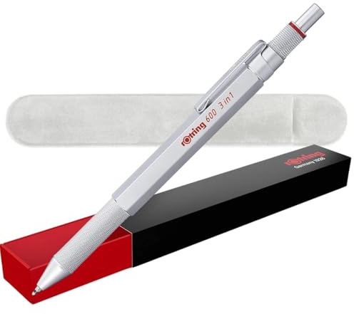rOtring 600 3-in-1 Mehrfarbstift und Druckbleistift Stifte, Schwarz & Rot, 1 Bleistiftspitze (0,5 mm), Samtetui