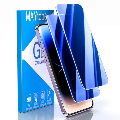 MAYtobe 2 Pack Blue Privacy Screen Protector for iPhone 14 Pro Max | Tempered Glass Anti Spy, Colorful Blue, Anti-Scratch, No Bubbles, Anti Fingerprint