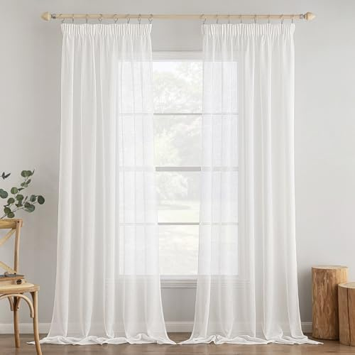 MIULEE Tende Trasparenti Tende per Interni con Nastro Arricciato 2 Pannelli per Finestre Camera da letto Soggiorno Casa Moderna 140X280 CM Bianco