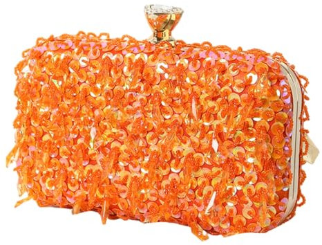 ZwaitL Clutch für Damen, Abendtasche, handgefertigt, mit Perlen, elegante Handtasche, Party, Bankett, Hochzeit, Handtasche für Mädchen, Umhängetasche, Orange
