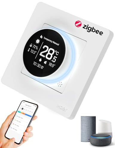 MOES Zigbee Termostato Inteligente para Calefacción por Suelo Radiante de Agua, Control Remoto con Smart Life Tuya App, Compatible con Alexa y Google Home, Programable y Estable, 2.4GHz
