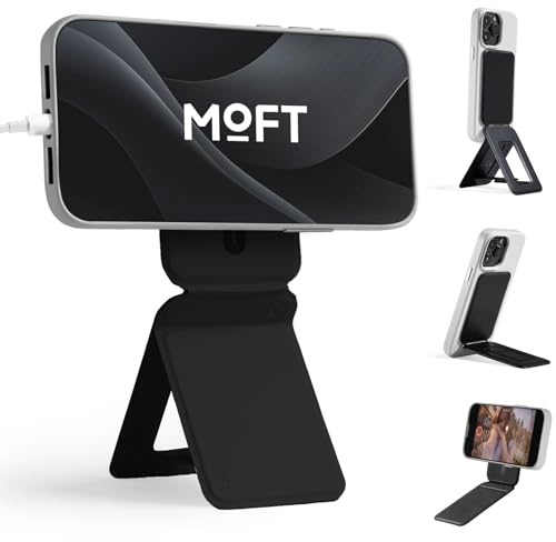 MOFT Magnetic Phone Stand Invisible Tripod with Angle Adjustment, Stain-Resistant MOVAS Leather Cell Phone Stand for iPhone 17/16/15/14/13/12, Phone Filming Stand for Desk - Jet Black