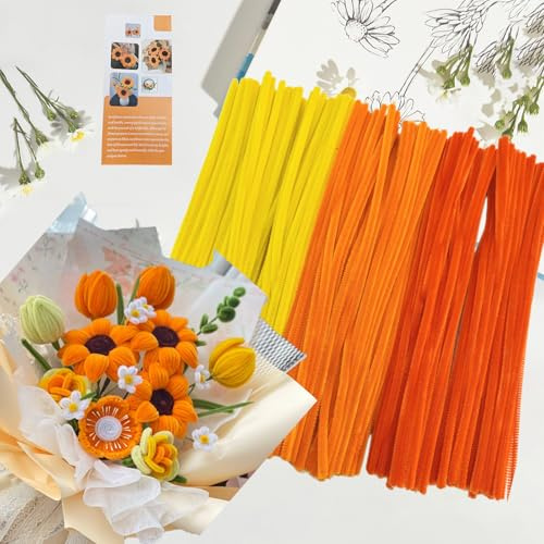 ROEOWENE 300pcs Pfeifenputzer zum Basteln Blumen Gelb für DIY Bastelset | Bunt Pfeifenreiniger Set Bastelzubehör Chenilledraht 30cm Pipe Cleaners Craft Pfeifenputzerdraht Biegeplüsch Basteldraht
