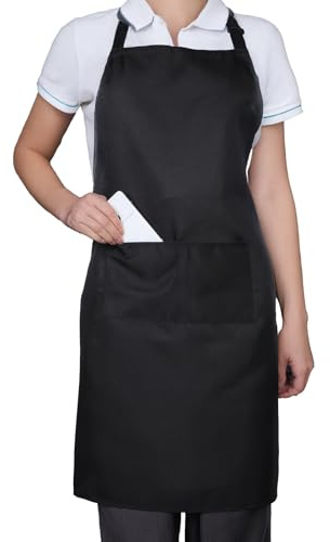 QFGasre Kochschürze Schwarze Schürze, Grillschürze Unisex Küchenschürze | schürze Baumwolle, mit 2 Taschens, zum Kochen, Grillen, Arbeiten, Professionelle
