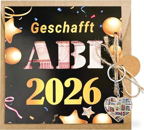 WWISTOA Abi 2026 Geschenk, Abitur Geschenkidee, Abschlussgeschenk，Karte 2026 + 2D-Acryl-Schlüsselanhänger Bestandene prüfung geschenk，Glücksbringer abitur