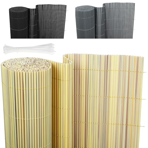 Ribelli® PVC Sichtschutzmatte, Sichtschutzzaun ohne Bohren, Sichtschutz Zaun mit Kabelbindern, Windschutz Wetterfest für Garten, Balkon und Terrasse (80 x 400 cm, Bambus)