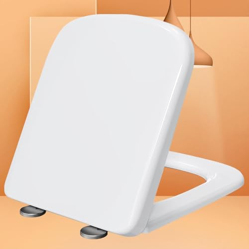 KSQP Premium Wc Sitz Eckig Absenkautomatik Toilettendeckel Wc Sitze Klobrille Robust Antibakterieller Stabile klobrille mit Edelstahlscharnieren-Wc Deckel,white-34 * 45cm