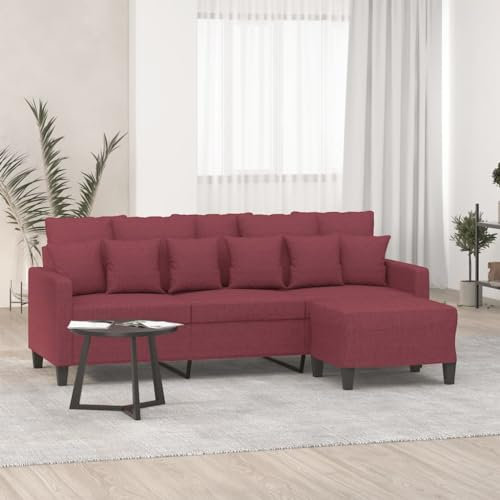 MOBCANT 3-Sitzer-Sofa mit Hocker Weinrot 180 cm Stoff Sofagarnitur Couch Couchgarnitur Schlafcouch für Wohnzimmer Wohnung Empfangsraum Büro