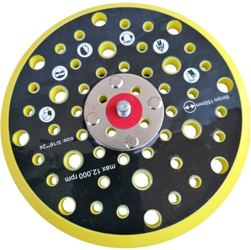 Plato Soporte Lijadora Orbital 150 mm 52 Agueros – Base de Fijación Autoadherente Alta Aspiración – Compatible con Lijadoras 6” – Repuesto Profesional para Madera, Metal y Automoción