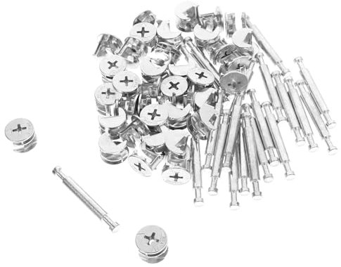 Mobestech 20 Sets Furniture Cam Fittings and Connecting Dowels Zinc Alloy Cam Lock Fitting Metal Furniture Fasteners Cabinet Repair Kit for Wardrobe and Cupboard