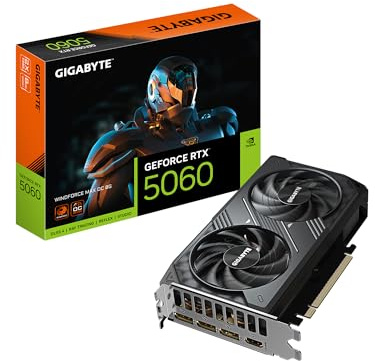 GIGABYTE GeForce RTX 5060 WINDFORCE MAX OC 8G grafikkort, 8 GB 128-bitars GDDR7, PCIe 5.0, WINDFORCE kylsystem, GV-N5060WF2MAX OC-8GD videokort