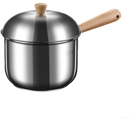 Mini pentola scaldavivande in acciaio inox, da cucina, con manico in legno, per riscaldare il latte, sciogliere il burro, per campeggio o vacanze (800 ml)