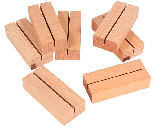 Srvnpioy 20 Piezas Soportes para Tarjetas de Madera, 7x3 cm Soporte Fotos para Bodas, Banquetes y Fiestas, Portanúmeros Portamenús de Mesa para Restaurantes (Oscuro)