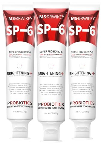 SP-6 Pasta de Dientes Blanqueadora con 6 Probióticos – Pasta Dental para Blanquear, Cuidar y Fortalecer Esmalte – Pasta Dental Sin Flúor para una Sonrisa Saludable y Radiante - 3 x130 g