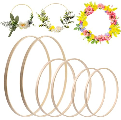 6 Pezzi Anelli a Cerchio in Legno di Bambù, 15 cm/20 cm/30 cm Anelli Bambù, Cerchi per Acchiappasogni Artigianato, Naturale Legno wooden rings macramè, per Ghirlande Nuziali, Artigianato da Appendere