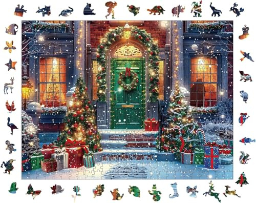 Wooden Puzzles for Adults, 500 pcs Christmas Wooden Jigsaw Puzzles for Adults,Irregular Shape Animal Puzzle, Christmas Puzzle Gift