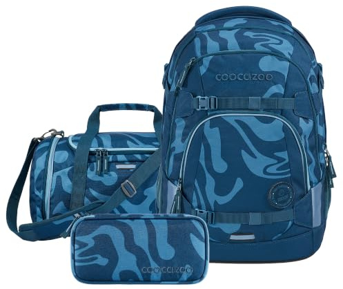 coocazoo Schulrucksack-Set Mate Breaking Waves, blau, 3-TLG.