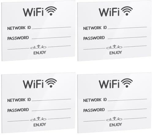 AHANDMAKER Lot de 4 panneaux en acrylique avec mot de passe WiFi réutilisables pour maison, bureau, chambre d'amis, Noël, appartement, pendaison de crémaillère, 12 x 9 cm