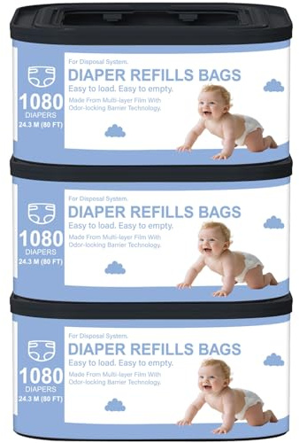 Jumbo+ Square Refills Disposal Bags Refill Compatible with Diaper Genie Compact, Classic and Select Pails,Hold Up to 1080 Newborn-Sized Diapers Per Refill,3 Packs