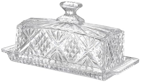 TOYANDONA Mantequera de Vidrio Rectangular con Tapa Diseño Real Europeo Transparente Recipiente para Mantequilla y Queso Almacenamiento Fresco y Elegante para Cocina y Mesa